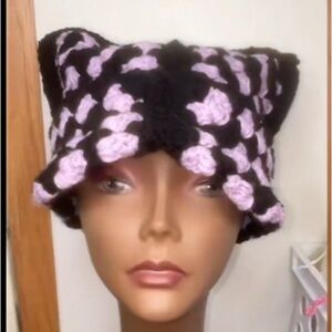 Stylish Black and purple Crochet cat ear beanie